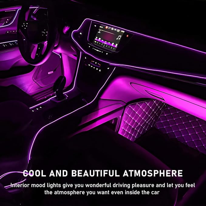 Ohleats Car LED Strip Light, 24 LED RGB Auto Interior Atmosphere Lights, USB Vehicle Under Dash Ambient Night Light Strip, Interior Decorative Lamp Lighting Kit Car Accessories (Pink Purple)
