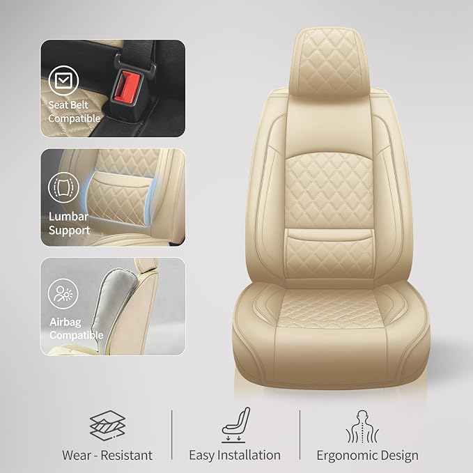Car Seat Covers Compatible with Hyundai Elantra 2017-2025 2026 - Waterproof & Breathable Luxury Leather All-Weather Seat Cushions Protectors,Airbag Compatible,Only 2 Front seat Covers (Beige)