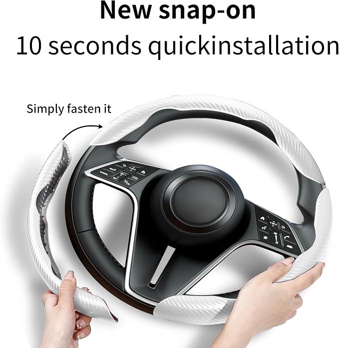 Carbon Fiber Steering Wheel Cover, 3-Piece Set Anti-Skid Comfortable Grip Segmented Butterfly Design, Easy Snap-On Installation Universal Fit 99% Cars, White