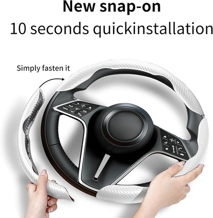 Carbon Fiber Steering Wheel Cover, 3-Piece Set Anti-Skid Comfortable Grip Segmented Butterfly Design, Easy Snap-On Installation Universal Fit 99% Cars, White