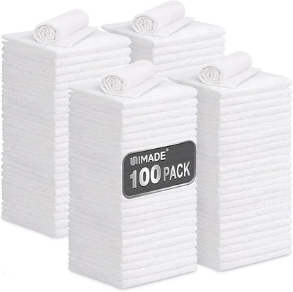 UNIMADE Shop Towels, 100 Pack Commercial Grade Work Rags Microfiber Towels for Cars Cleaning Rags Bulk Detailing Cloth for Automotive Bar Mechanic Restaurant Garage Housekeeping, 11.5"x 11.5", White