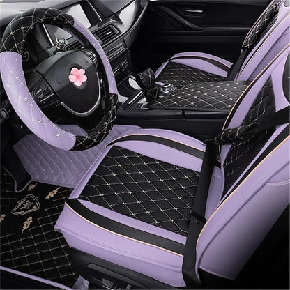 Car Seat Covers Full Set, Super Luxurious Heavy Universal Duty Waterproof Leather Automotive Vehicle Cover for Cars SUV Pick-up Truck, Non-Slip Seat Purple Car Accessories (Full Set/Light purple)