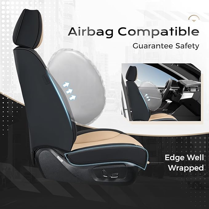 Coverado Car Seat Covers with Lumbar Support, Front Covers for Cars, Universal Automotive Seat Cover, Waterproof, Leather Car Seat Cushion, Interior Seat Protectors for Most Cars