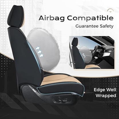 Coverado Car Seat Covers with Lumbar Support, Front Covers for Cars, Universal Automotive Seat Cover, Waterproof, Leather Car Seat Cushion, Interior Seat Protectors for Most Cars