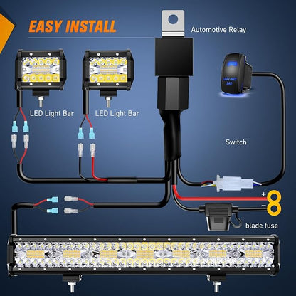Nilight 20 Inch 420W Triple Row Spot Flood Combo 2 PCS 4 inch 60W Led Pods Flood Boat Lights Driving Fog Lights Work Light for Trucks with 16AWG Off Road Wiring Harness- 3 Leads, 2 Years Warranty