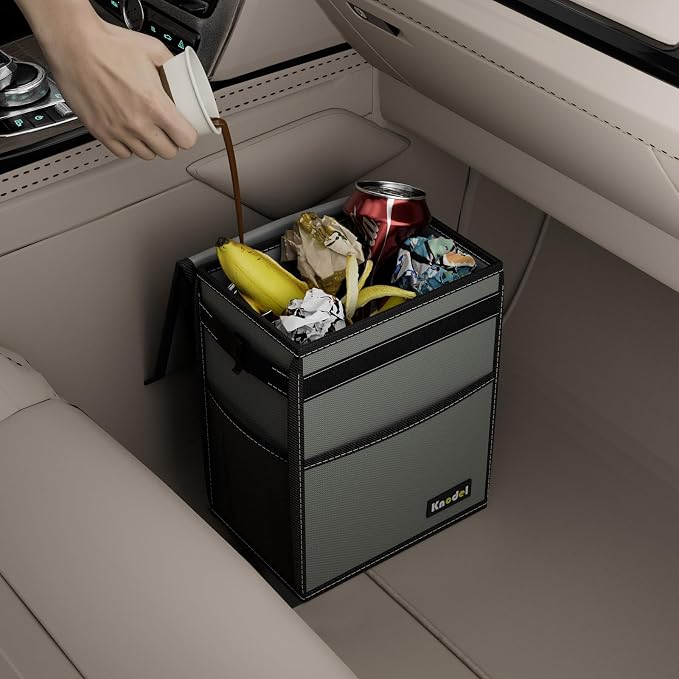 K KNODEL Car Trash Can, Waterproof Garbage Can, Trash Bag with Lid, Leak-Proof Car Bin, Trash Hanging Bag for SUV (Medium, Gray)