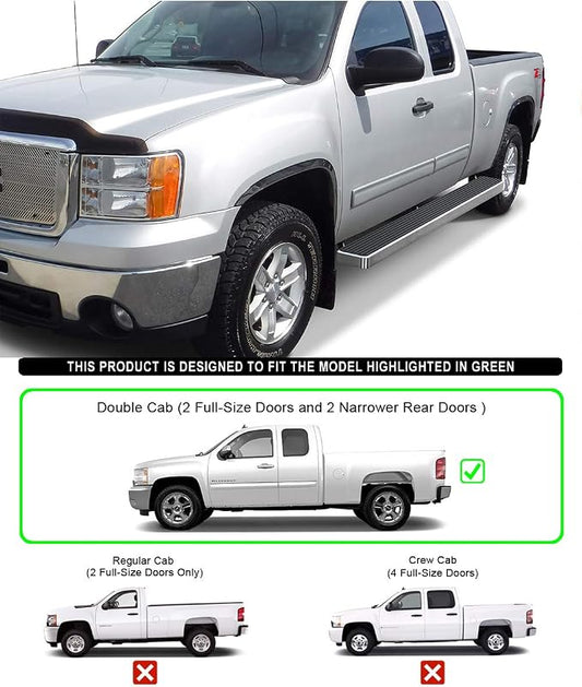 APS (Silver 6 inches Wheel to Wheel) Running Boards Nerf Bars Side Steps Compatible with Chevy Silverado GMC Sierra 1500 2500 1999-2013 Double Cab 5.5ft Bed & 2500HD 3500 2001-2014