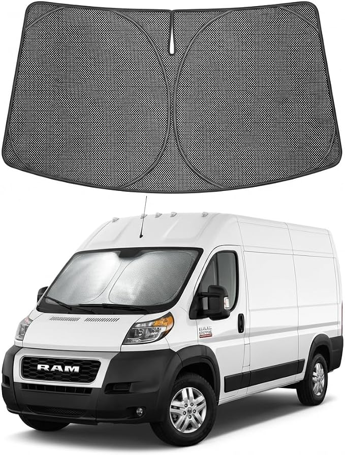 Proadsy Windshield Sun Shade Custom Fit Dodge Ram promaster 2014-2026 Ice Crystal Black Front Window Sunshade UV and Heat Blocker Foldable Visor Keeps Car Cooler for Summer Parking and Daily Use
