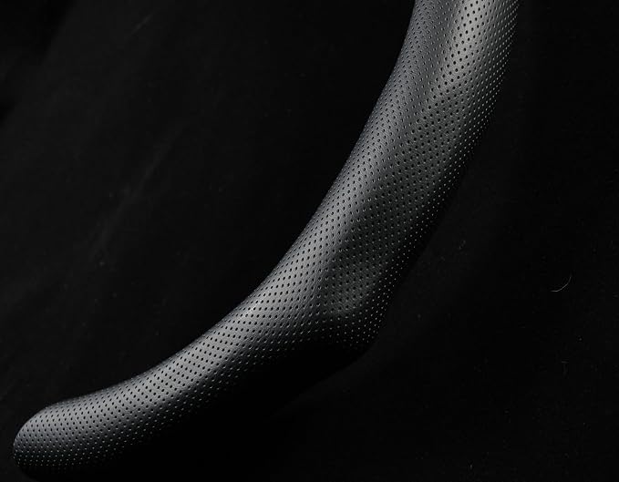 Quick Install Sporty Perforated Nappa Leather Steering Wheel Cover with Yellow Stripe Universal fit 14½" to 15" Car SUV Pickup 14.5 to 15 inches Napa