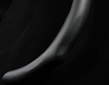 Quick Install Sporty Perforated Nappa Leather Steering Wheel Cover with Yellow Stripe Universal fit 14½" to 15" Car SUV Pickup 14.5 to 15 inches Napa