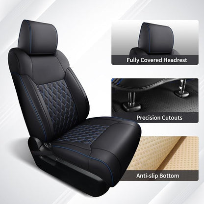Huidasource Tacoma Front&Back Car Seat Covers, Automotive Seat Cushion Fit for 4th Gen Toyota Tacoma 2024-2026 Double&Crew Cab Trailhunter SR SR5 Limited TRD Sport/Off Road (Full Set/Black&Blue)