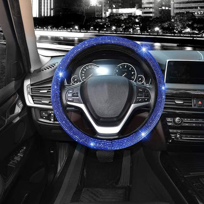 Valleycomfy Steering Wheel Cover for Women Men Bling Bling Crystal Diamond Sparkling Car SUV Wheel Protector Universal Fit 15 Inch (Black with Blue Diamond,Standard Size(14" 1/2-15" 1/4))