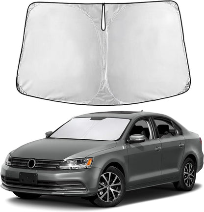 EcoNour Windshield Sunshade Compatible for Volkswagen VW Jetta 2011-2016 2017 2018, Sun Visor for Front Windshield & Window Sun Shade Cover, UV Heat Blocker & Protector, Car Accessories