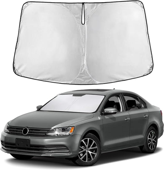 EcoNour Windshield Sunshade Compatible for Volkswagen VW Jetta 2011-2016 2017 2018, Sun Visor for Front Windshield & Window Sun Shade Cover, UV Heat Blocker & Protector, Car Accessories