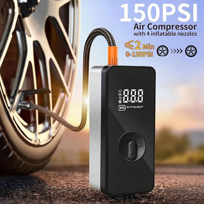 8000A Jump Starter with Air Compressor - 12V Portable Car Battery Booster Pack (Up to 6.0L Gas/3.0L Diesel), 150 PSI Tire Inflator with Detachable Hose, 80000mAh Power Bank for Phones & Tablets