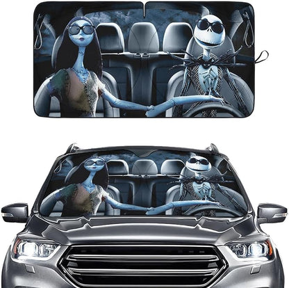 GENANY Horror Couple Blue Windshield Sun Shade for Car SUV Truck (64x32 Inches), Automobile Sunshade, Protector Blocks UV, Car Decor