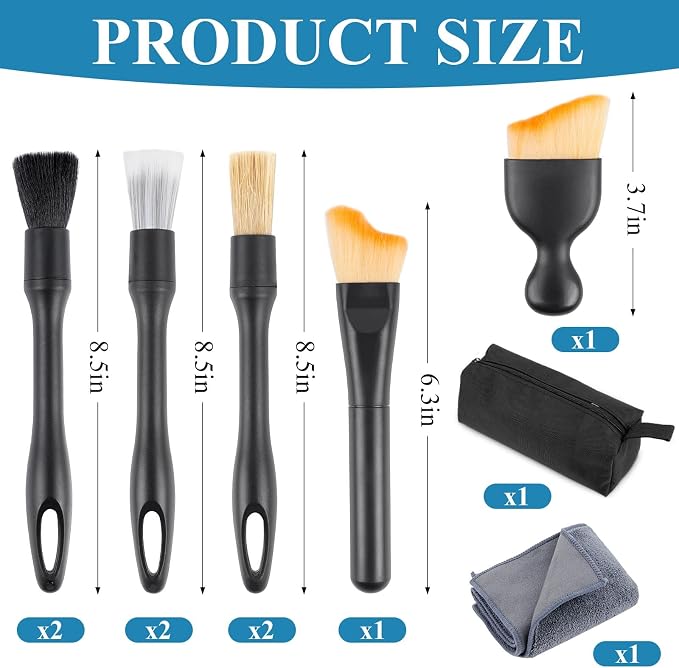 10 Pcs Car Detailing Set for Interior & Exterior Cleaning, Ultra Soft Boars Hair Car Interior Detailing Brushes, Scratch-Free Car Cleaning Kit for Dashboard, Air Vents, Wheels, Leather Seat