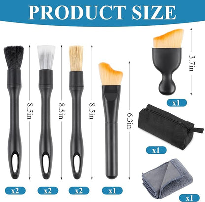 10 Pcs Car Detailing Set for Interior & Exterior Cleaning, Ultra Soft Boars Hair Car Interior Detailing Brushes, Scratch-Free Car Cleaning Kit for Dashboard, Air Vents, Wheels, Leather Seat