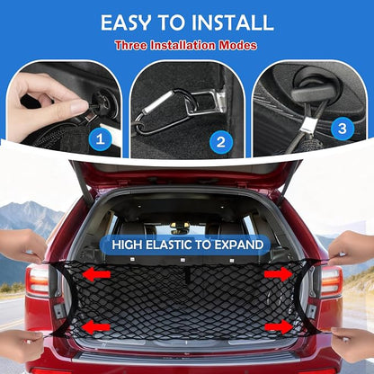 Envelope Style Cargo Net for 2011-2021 Jeep Grand Cherokee Accessories, Rear Trunk SUV Mesh Cargo Net, Upgraded 5mm Bungee & Double-Layer Nylon Storage Tailgate Netting Grocery&Tools Holder Organizer