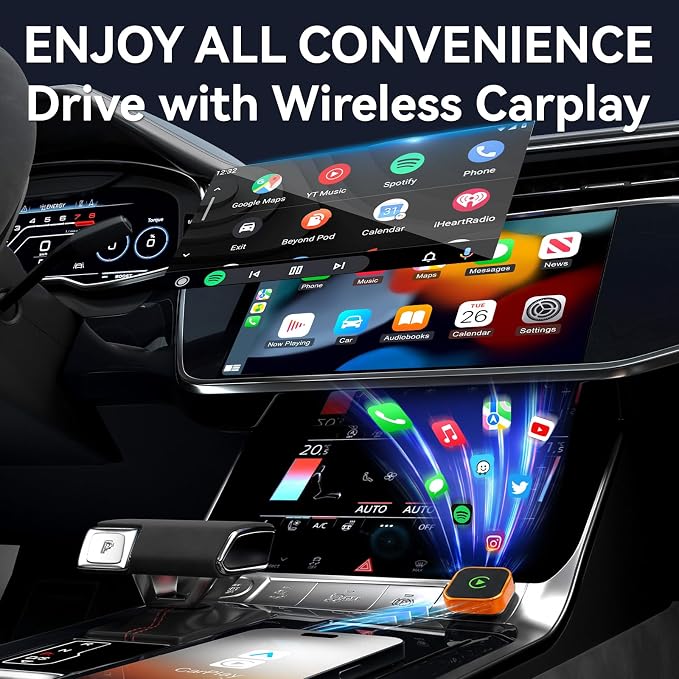 2026 Wireless CarPlay Adapter for iPhone & Android Auto,Mini Wired to Wireless Apple CarPlay Adapter,Plug & Play,Seamless Reconnection, Compatible for iPhone iOS 10+ Android 11+(Orange)