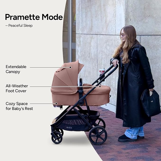 Mompush Wiz Pro 2-in-1 Baby Stroller, Full-Size All-Terrain Premium Stroller with Newborn Mode and Reversible Seat, Snack Tray Included, Large UPF 50+ Canopy & Storage Basket