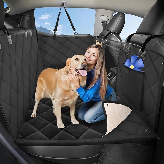 Back Seat Extender for Dogs-Large Space, Hard Bottom Dog Car Seat Cover for Back Seat with Blankets, Sturdy Backseat Extender for Dogs, Waterproof Dog Hammock for Car, SUV, Truck