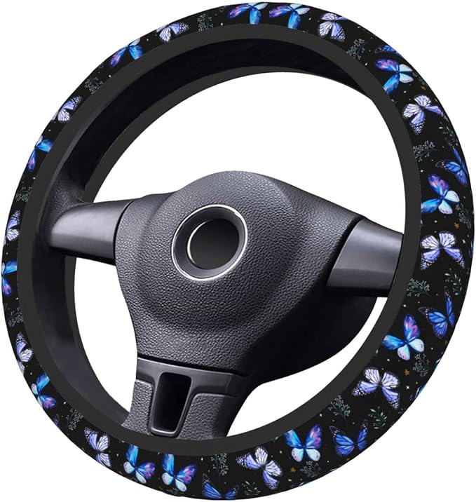 Butterflies Steering Wheel Cover Anti-Slip,Sweat Absorption Universal 15 inch Steering Wheel Covers Cute car Accessories for Men Women