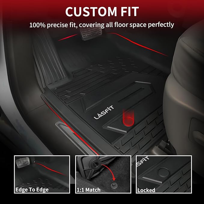 LASFIT Front Floor Mats 2019-2026 for Chevrolet Silverado/GMC Sierra 1500, Crew Cab/Double Cab, 2020-2026 Chevy Silverado/GMC Sierra 2500HD 3500HD, All Weather TPE Floor Liners, 1st Row Only