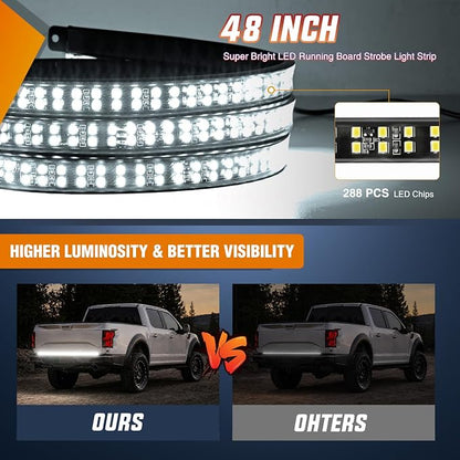 Nilight 48 Inch Truck Tailgate Strobe Light Strip Tail Emergency Bar Rear Window Warning Lamp Ultra-Bright Double Row 288 LED for Pickup Trailers Construction Vehicles Car SUV, White