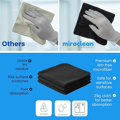 Microfiber Cleaning Cloth Black 12 Pack Premium Microfiber Towels for Cars, Lint Free, Scratch-Free, Highly Absorbent, Reusable Cleaning Rags for Car, 320 GSM Household, Kitchen, Window, 12" x 12"