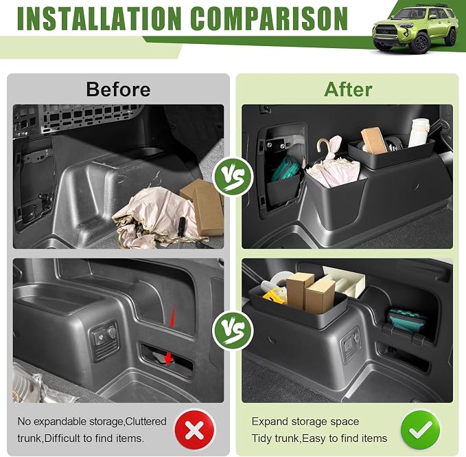 Trunk Organizer for 2010-2024 Toyota 4Runner 5-Seat 2nd Row(NOT Fit 7-Seat 3rd Row), Rear Storage Box Bin Cargo Tray for 4 Runner Interior Accessories(5Pcs Trunk Organizer/Without Speaker)