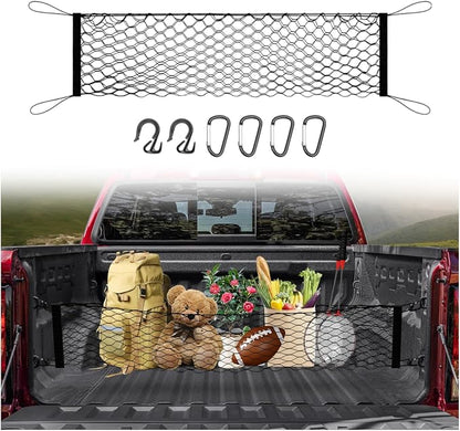 Canvcle Truck Bed Cargo Net for 2019-2025 2026 GMC Sierra 1500/2020-2026 Chevy Silverado 2500 3500 Accessories Envelope Style Mesh Trunk Net Organizer and Storage Stretchable Nylon Rear Cargo Netting