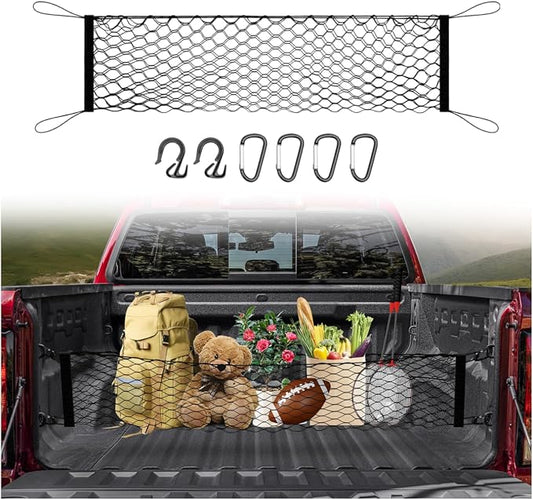 Canvcle Truck Bed Cargo Net for 2019-2025 2026 GMC Sierra 1500/2020-2026 Chevy Silverado 2500 3500 Accessories Envelope Style Mesh Trunk Net Organizer and Storage Stretchable Nylon Rear Cargo Netting