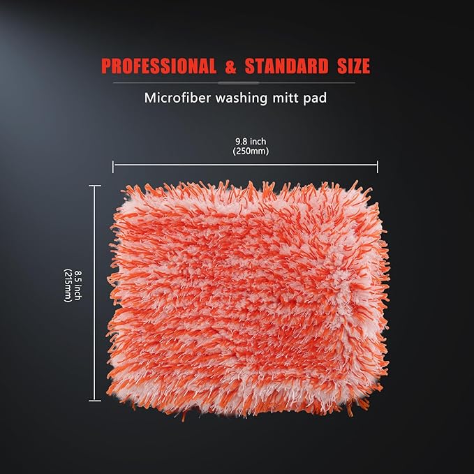 Microfiber Wash Pad, SPTA 3Pcs Ultra Wheel Pad Perfect for Wheels, Grills, and Tight Areas; Proprietary Microfiber Blend; Easily Releases Contaminates Upon Rinsing, 8.5in x 9.8in, Black/Orange-MT023B3