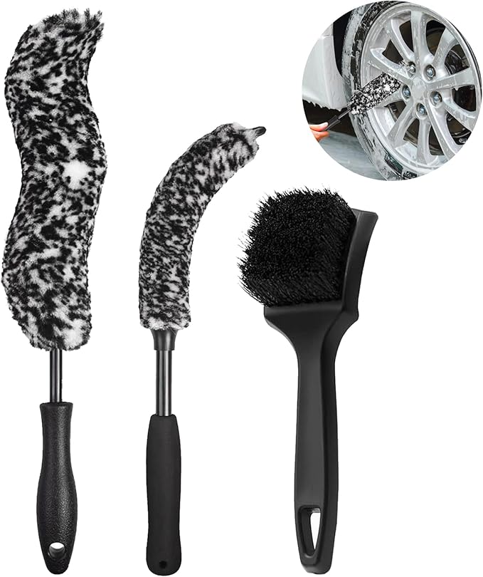 Bendable Wheel Brush Kits Soft Microfiber Wheel Cleaner Brush Synthetic Woolies No-Scratch Wheel Cleaning Brush Car Detailing Rim Tire Brush