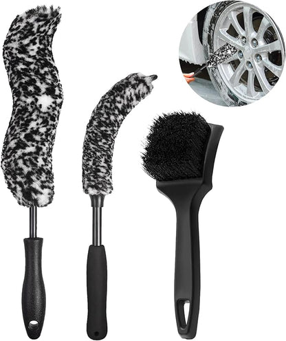 Bendable Wheel Brush Kits Soft Microfiber Wheel Cleaner Brush Synthetic Woolies No-Scratch Wheel Cleaning Brush Car Detailing Rim Tire Brush