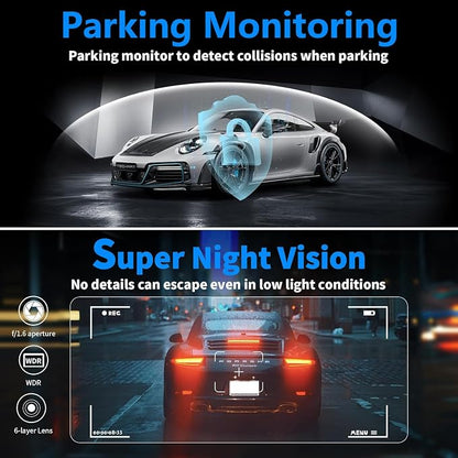 4K Dual Channel Dash Cam Front and Rear, Free 64GB Card Included, 5.8GHz WiFi Dash Camera for Cars, Built-in GPS, G-Sensor, 170°Wide Angle, 3" IPS Screen, 24H Parking Mode, Support 512GB Max