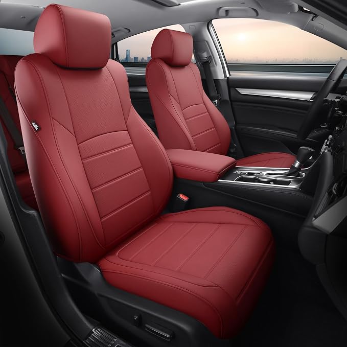 Custom for Honda Accord Seat Covers 2018 2019 2020 2021 2022 EX-L, Touring, Sport, EX, Hybrid, Faux Leather Car Seats Cover Full Set (Rear Row W/40/60 Split Backrest) - Burgundy