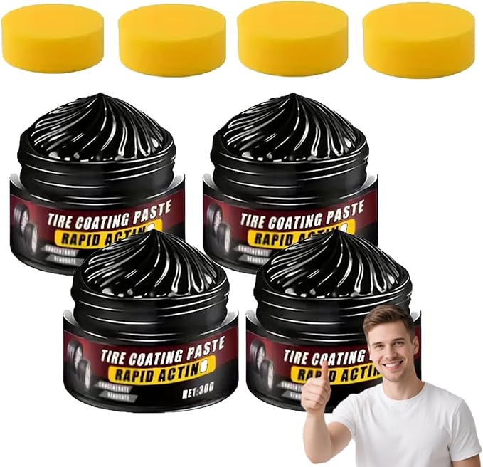 Premium Tire Coating & Trim Restorer: Bring Back the Original Deep Black Shine to Rubber and Plastic, Tire Coating Paste Rapid Acting, Tire Ceramic Coating Paste, with Sponge (4pcs)