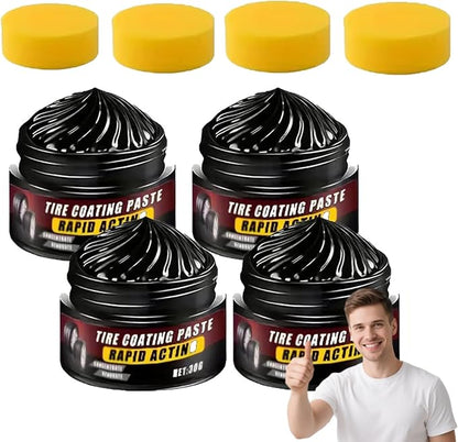 Premium Tire Coating & Trim Restorer: Bring Back the Original Deep Black Shine to Rubber and Plastic, Tire Coating Paste Rapid Acting, Tire Ceramic Coating Paste, with Sponge (4pcs)