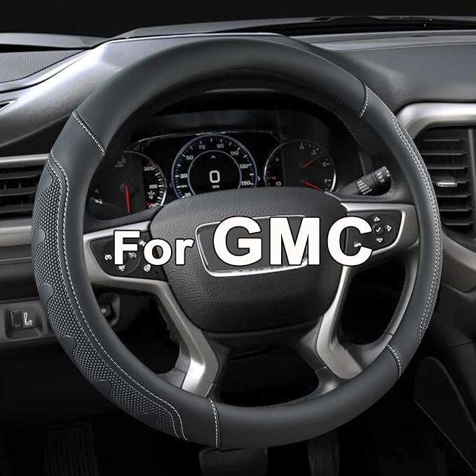 GIANT PANDA Steering Wheel Cover for GMC Sierra Acadia Terrain Yukon(Black+Gray Line-Standard Size)