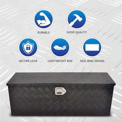 44 Inch Aluminum Truck Bed Tool Box, 5 Bar Tread Truck Tool Box with Lock&Keys, Heavy Duty Waterproof Flatbed tool box for Vans, Trailers, RVS，Trucks, Black(44"x15"x15")