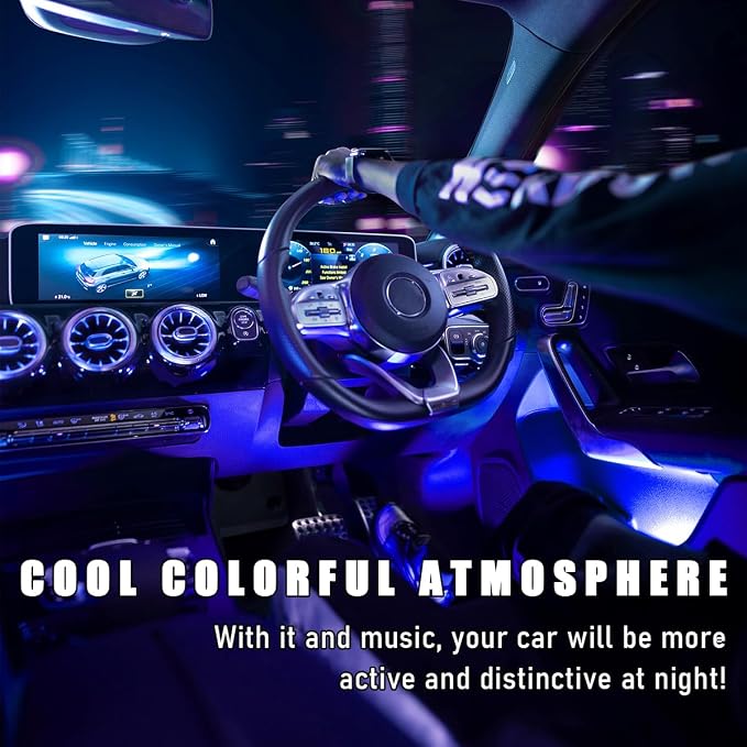 Wevdn Car Interior LED Strip Light, 12V 24 LED Neon Ambient Night Light with Cigarette Lighter Plug, Automotive Atmosphere Decorative Under Dash Lighting Kit, Car Accessories (Blue)