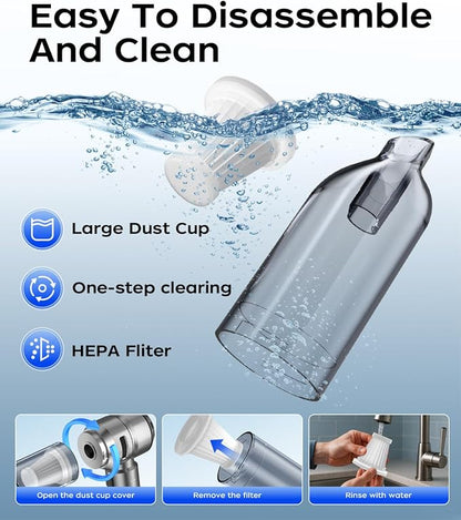 VNOST Car Vacuum,3 Suction Modes,Portable Mini Cordless Cleaner with 50000pa Suction Power,Type-C Charge,Handheld Vacuum for Home,Car,Birthday Gifts for Men Dad Husband (Silver)