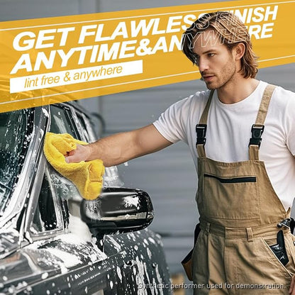 Car Wash Towels 16x16 - Coral Fleece, Yellow 6-Pack | 450gsm thick coral fleece. Highly absorbent, lint & scratch-free for auto detailing, washing, and home cleaning.