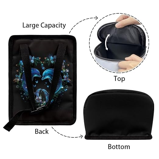Talayituse Dolphin Flower Heart Print Car Trash Can with Lid, Leak Proof Auto Trash Bag Hanging Vehicle Garbage Can Multipurpose Storage Container for Back Seat Road Trip