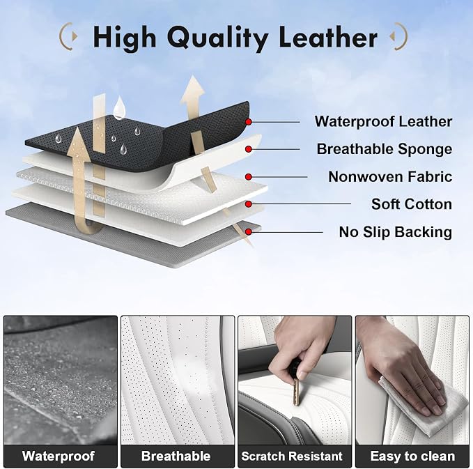 Coverado Front Seat Covers, 2 Pack Leather Seat Cover for Cars, Waterproof Seat Covers, Front Seat Car Seat Protectors, Driver Car Seat Cushions Universal Fit for Most Vehicles, Gray&White