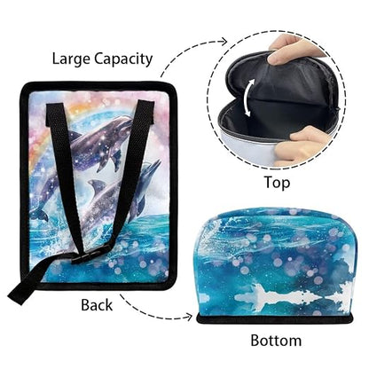 Talayituse Dolphin Rainbow Print Car Trash Can, Portable Auto Garbage Bin Multifunctional Vehicle Interior Accessories with Adjustable Straps Universal Fit Truck SUV Sedan