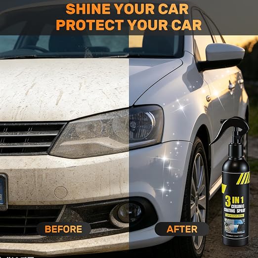 Quick Effect 3-in-1 Ceramic Coating Spray - Quick Coating Agent for Cars & High Shine Polish - Coating Spray with Hydrophobic Top Coat & UV Protection - Waterless Car Wash & Polish, 250ml