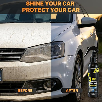 Quick Effect 3-in-1 Ceramic Coating Spray - Quick Coating Agent for Cars & High Shine Polish - Coating Spray with Hydrophobic Top Coat & UV Protection - Waterless Car Wash & Polish, 250ml